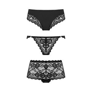 Underneath Eden Panties Set 3pcs (Black), set of lace panties