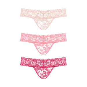 Underneath Rose Thongs Set 3pcs (Pink), floral lace thong set