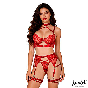ADALET LINGERIE Hyacinth Bra Garter Set and Thong (Red), erotic lingerie set S/M
