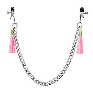 LoveToy Tassel Nipple Clamp with Chain Pink, pink nipple clamp 14 cm