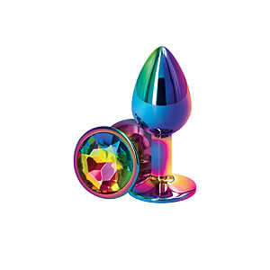 Rear Assets Rainbow Small, multicolored anal plug with diamond 6.9 cm