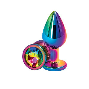 Rear Assets Rainbow Medium, multicolored anal plug with diamond 8 cm