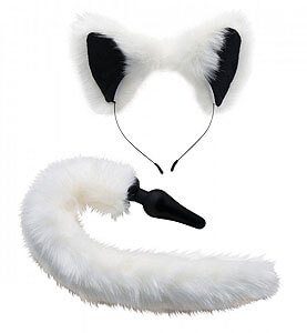 Set of white fox ears and tail plug Tailz White Fox Set