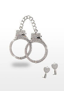 TABOOM Bondage In Luxury Diamond Wrist Cuffs (Silver), metal cuffs with rhinestones