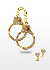 TABOOM Bondage In Luxury Diamond Wrist Cuffs (Gold), metal cuffs with rhinestones