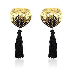 LATETOBED BDSM LINE Heart Nipple Cover with Gold Sequins, adhesive nipple covers