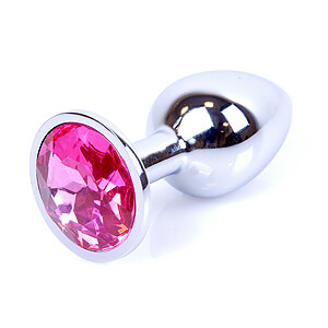 Boss Series Jewellery Silver Plug PINK - silver butt plug with gemstone 7 x 2.7 cm