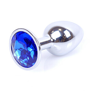 Boss Series Jewellery Silver Plug DARK BLUE - silver butt plug with gemstone 7 x 2.7 cm