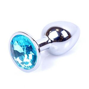 Boss Series Jewellery Silver Plug LIGHT BLUE - silver butt plug with gemstone 7 x 2.7 cm