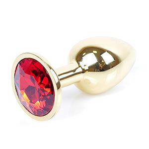 Boss Series Jewellery Gold Plug RED - gold butt plug with gemstone 7 x 2.7 cm