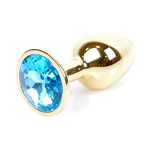 Boss Series Jewellery Gold Plug LIGHT BLUE - gold butt plug with gemstone 7 x 2.7 cm