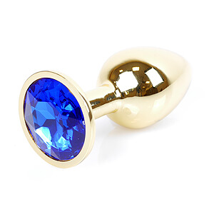 Boss Series Jewellery Gold Plug DARK BLUE - gold butt plug with gemstone 7 x 2.7 cm